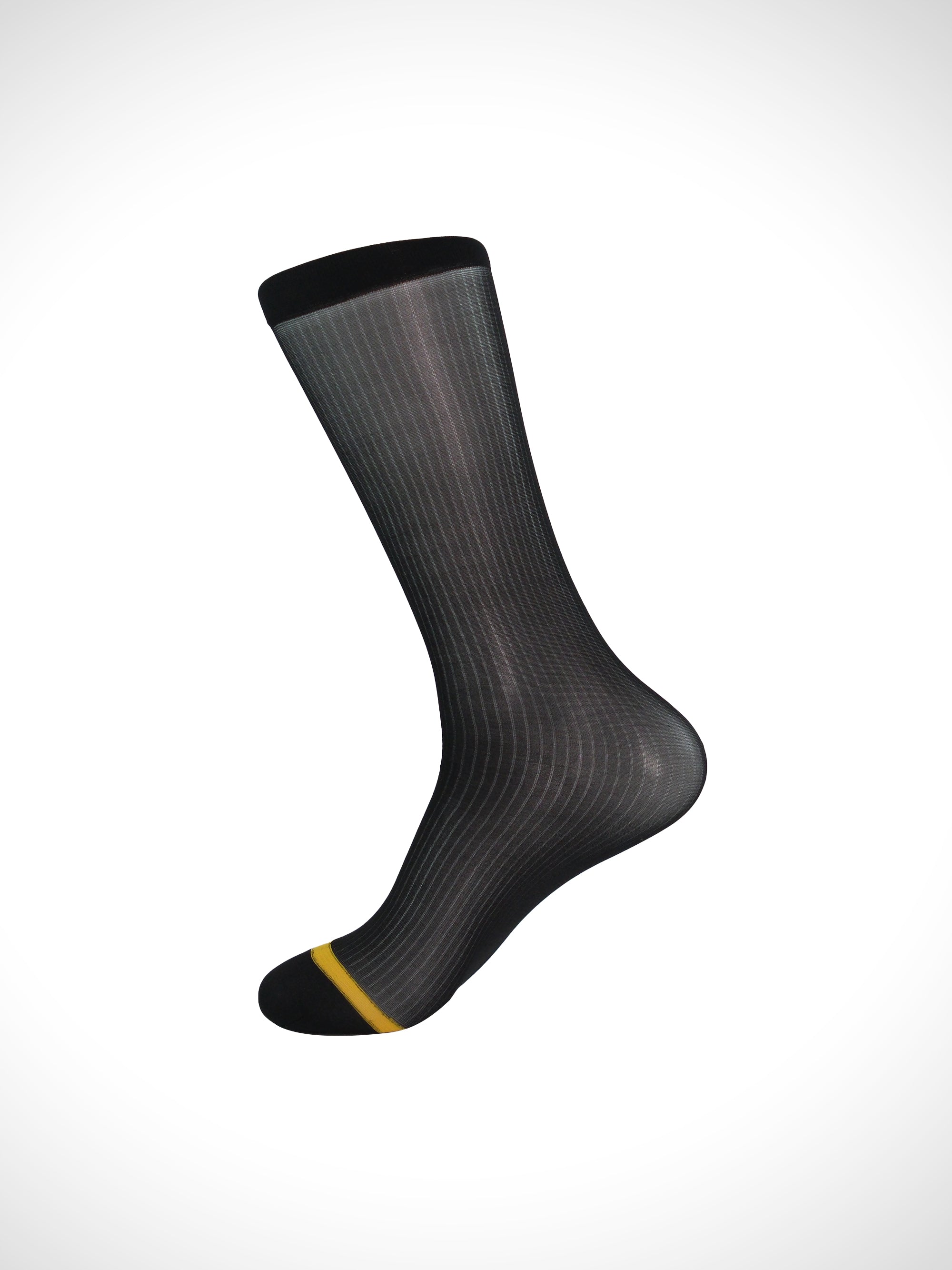 Gold Reinforced Toe Sheer Striped Men’s Nylon Socks – Breathable Silky Fit