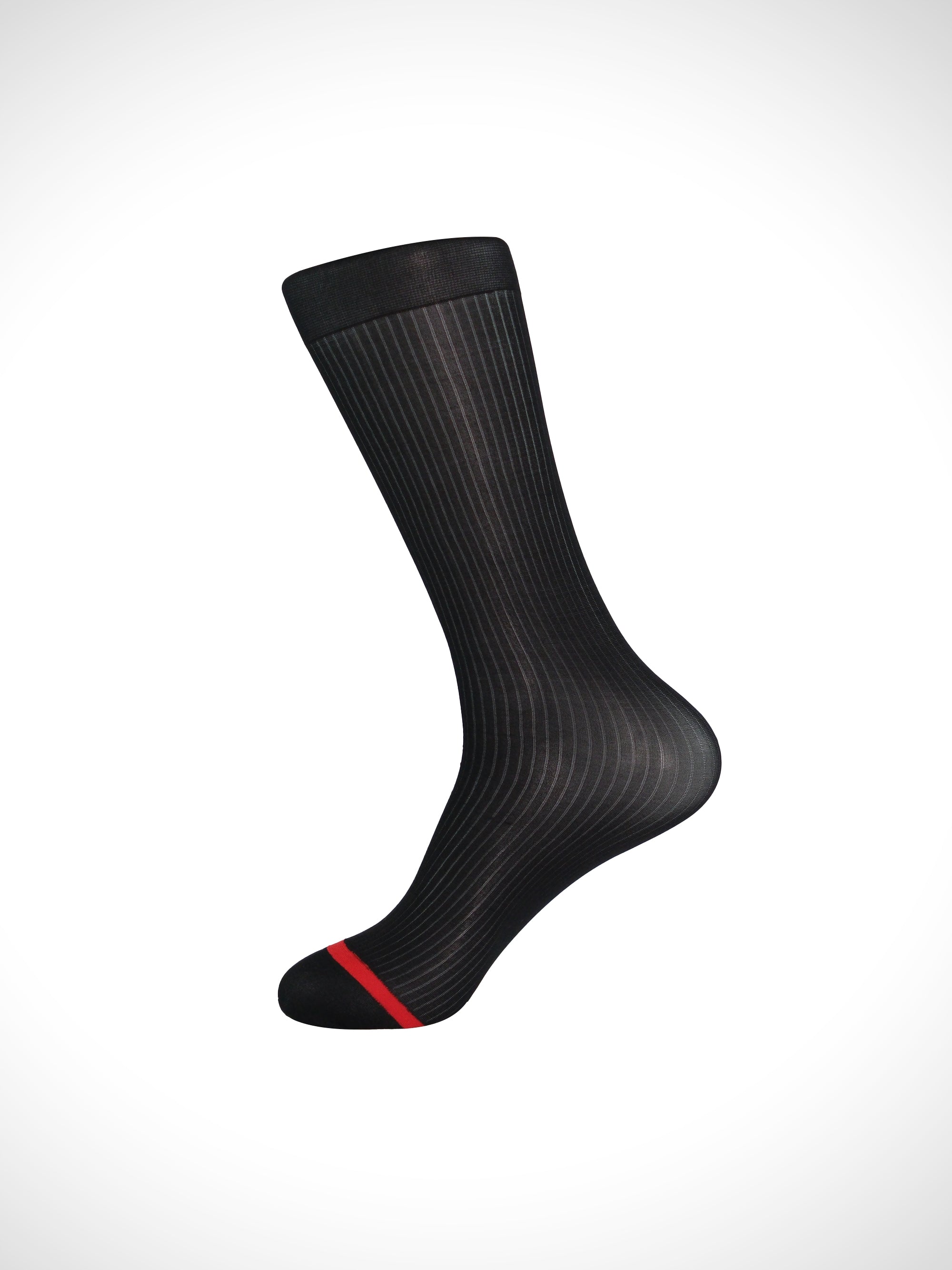 Red Reinforced Toe Sheer Striped Men’s Nylon Socks – Breathable Silky Fit