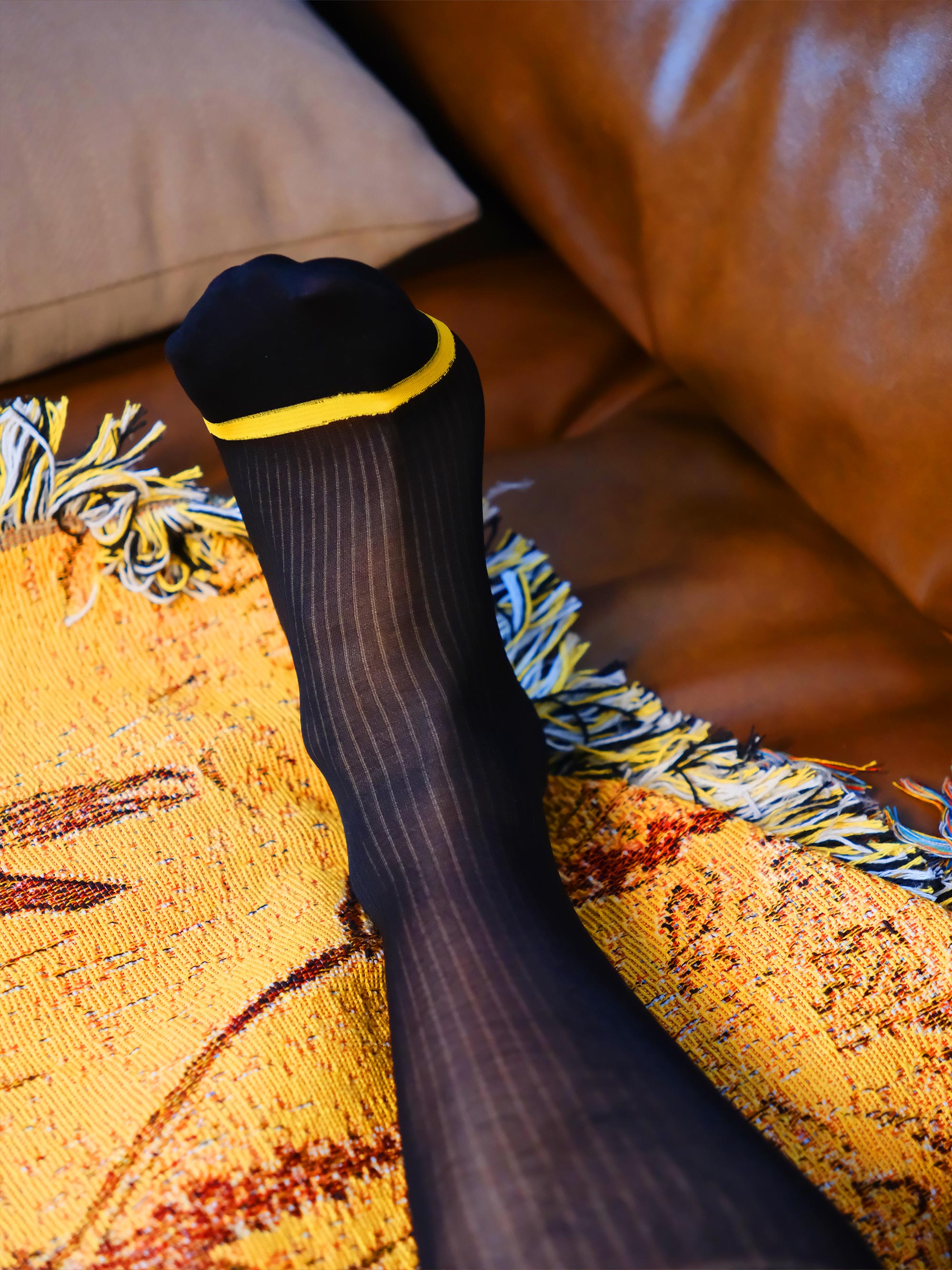 Gold Reinforced Toe Sheer Striped Men’s Nylon Socks – Breathable Silky Fit