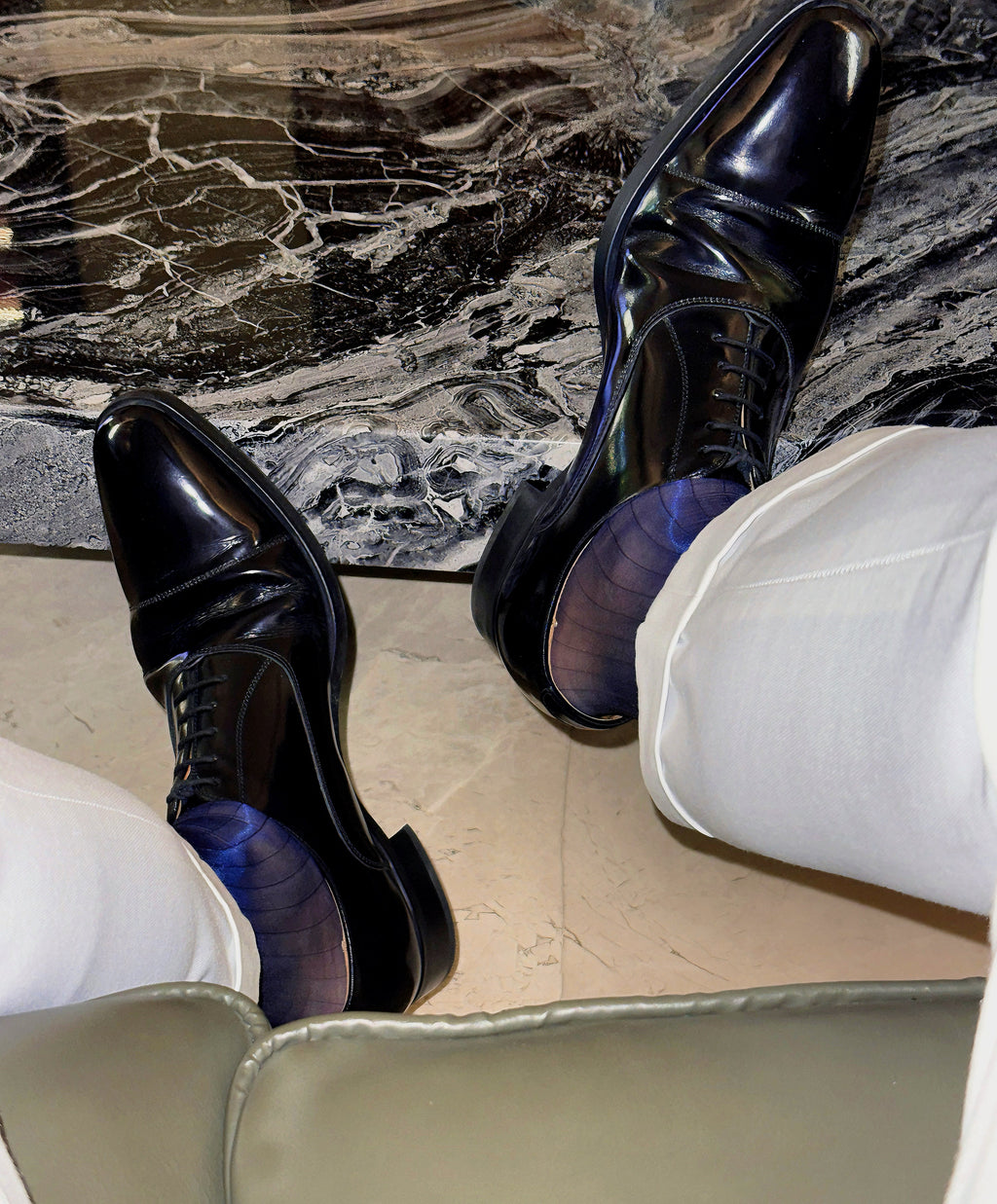 Blue - Radiance Stripe Ultra Sheer Men’s Stockings – 1D Silk - Blend with Liquid - Soft Touch - SHÉR