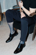 Blue - Radiance Stripe Ultra Sheer Men’s Stockings – 1D Silk - Blend with Liquid - Soft Touch - SHÉR