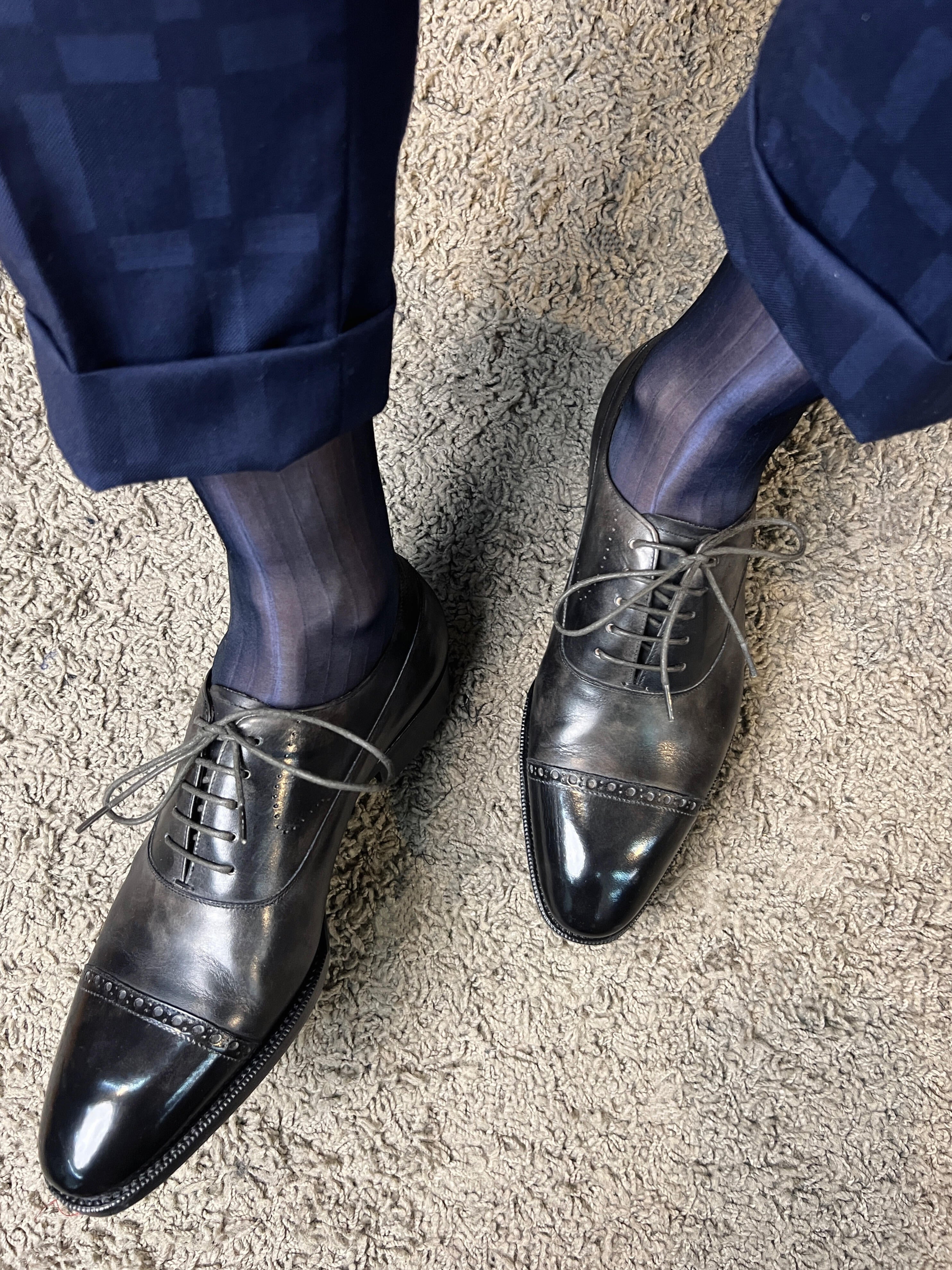 Blue - Radiance Stripe Ultra Sheer Men’s Stockings – 1D Silk - Blend with Liquid - Soft Touch - SHÉR