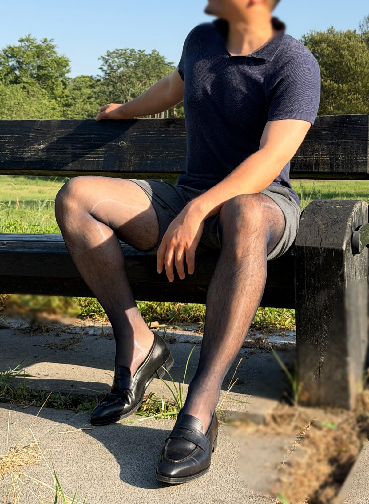 Lustre Line Open-Crotch Striped Men’s Tights – Silky High-Shine Second-Skin Fit - SHÉR
