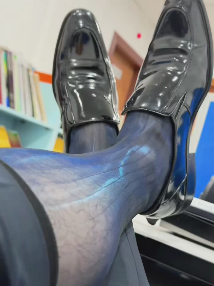 Blue-Radiance Stripe Ultra Sheer Men’s Stockings – 1D Silk-Blend with Liquid-Soft Touch