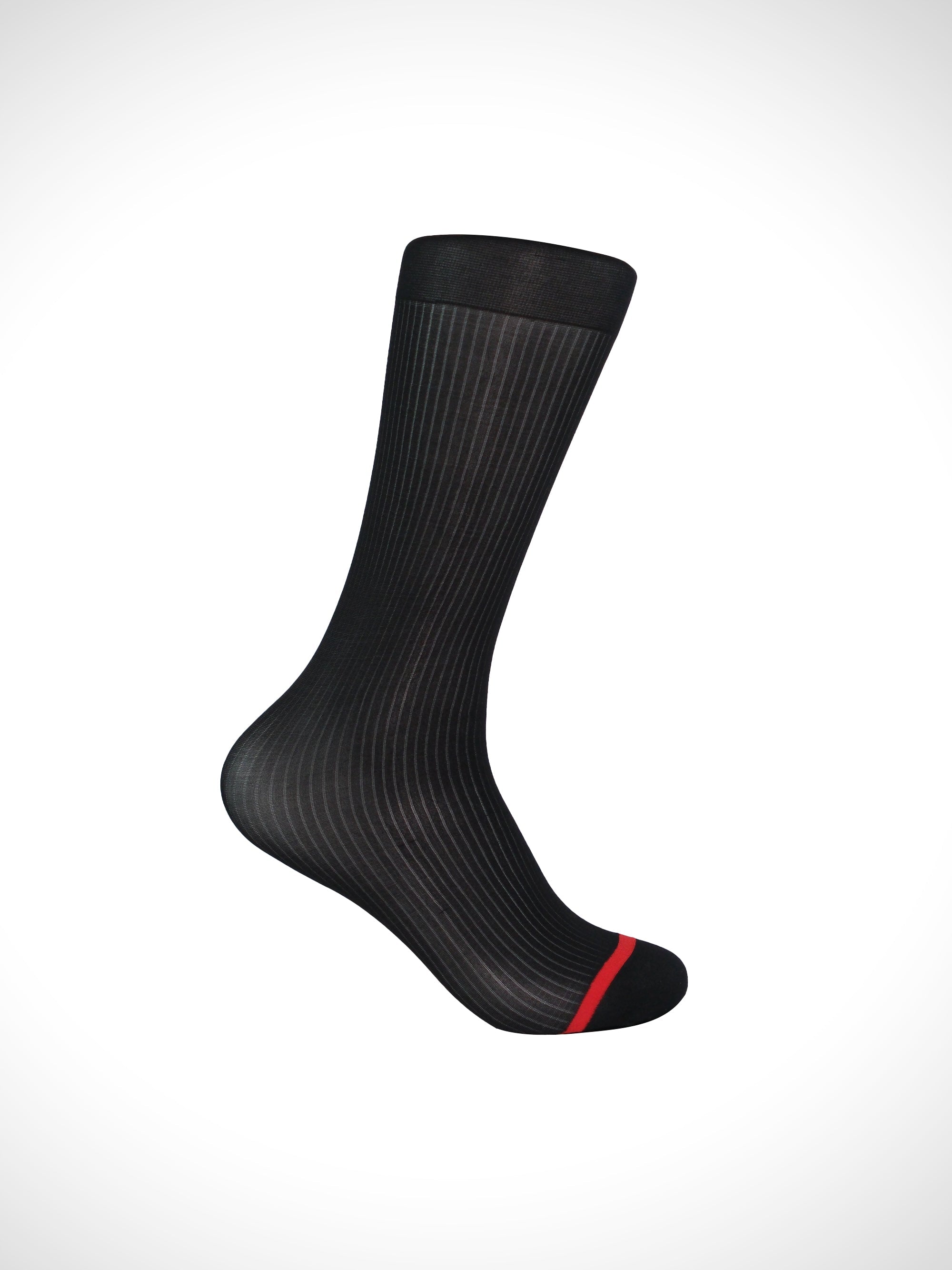Red Reinforced Toe Sheer Striped Men’s Nylon Socks – Breathable Silky Fit - SHÉR